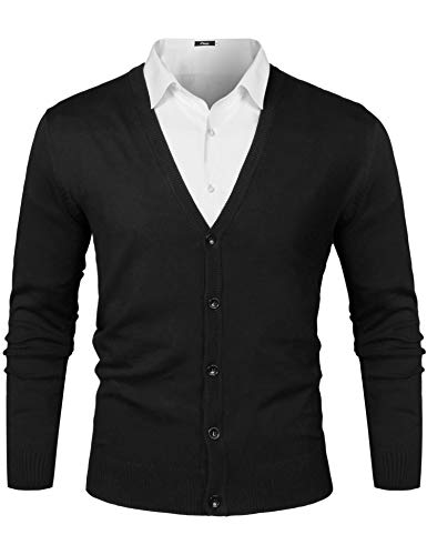 iClosam Herren Strickjacke Cardigan Mit V-Ausschnitt Aus Baumwolle, Schwarz, M von iClosam
