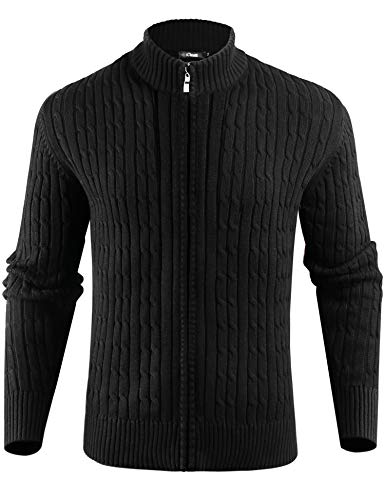 iClosam Herren Strickjacke Grobstrick Mit Reissverschluss und Stehkragen, schwarz, XL von iClosam