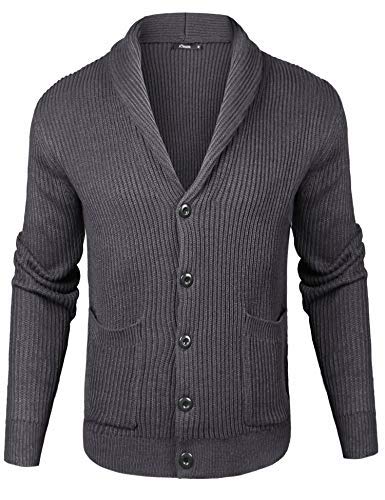 iClosam Herren Strickjacke Mit Schalkragen Pullover V Ausschnitt Strick Langarm Revers Hals Strickmantel mit Taschen von iClosam