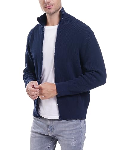 iClosam Strickjacke Herren, Cardigan Herren Gestrickt mit Reißverschluss, Trachtenjacke für Herren, Herrenjacke Sweater, Wintermantel,Blau,M von iClosam