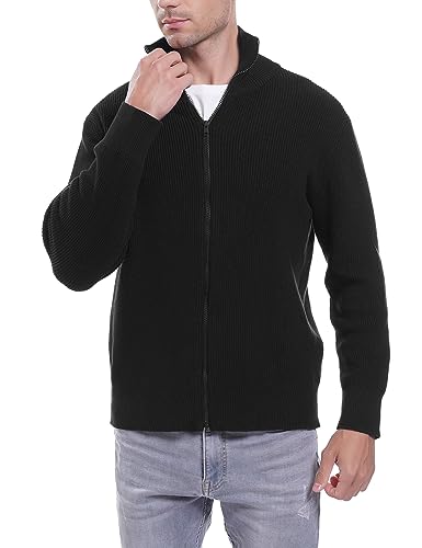 iClosam Strickjacke Herren, Cardigan Herren Gestrickt mit Reißverschluss, Trachtenjacke für Herren, Herrenjacke Sweater, Wintermantel Schwarz,L von iClosam