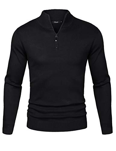 iClosam Herren Strickpullover Regular Fit Strick Pullover Mit Stehkragen Und Reißverschluss (Schwarz, XXL) von iClosam