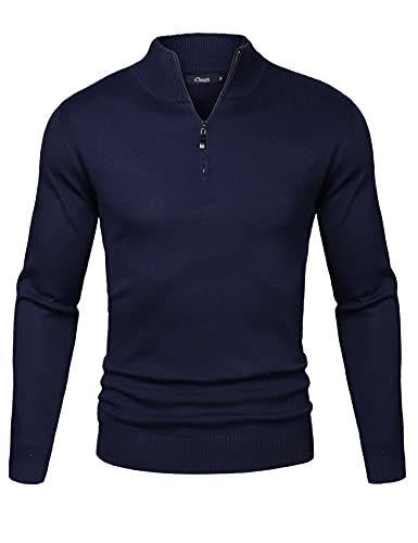 iClosam Herren Strickpullover Slim Fit Strick Pullover Mit Stehkragen Und Reißverschluss,Blau,L von iClosam