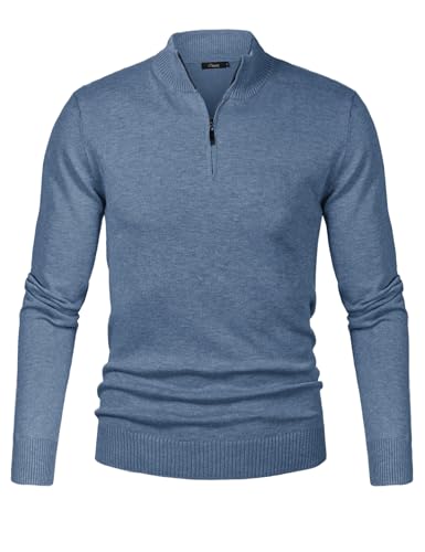 iClosam Pullover für Herren Strickpullover mit Reißverschluss Langarm Winter Herrenpullover Jeansblau S von iClosam