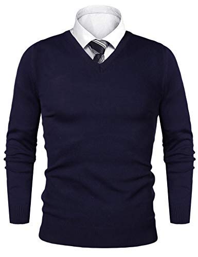 iClosam Herren Pullover Männer Langarm V-Ausschnitt-Pulli Winterpullover Strick Pullover Slim Fit Dunkelblau XL von iClosam