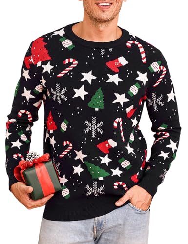 iClosam Herren Weihnachts Pullover Rundhals Strickpullover mit Festlichen Sternchen Gemütlich und Stylisch von iClosam