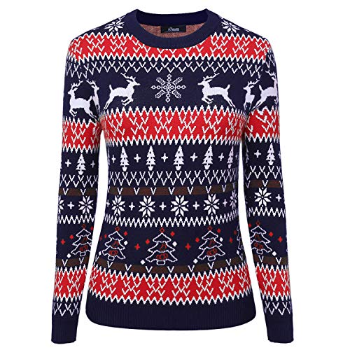 iClosam Weihnachtspullover Damen Strickpullover Langarm, Ugly Christmas Sweater Damen Weihnachtspulli Lustige Strick Pullover mit Rundhalsausschnitt von iClosam