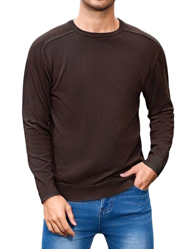 iClosam Herren Winter Pullover Rundhals Langarmpullover Baumwollmischung Strickpullover Vielseitiger Herren Pulli Regular Fit, Lagentauglich,Braun,XL von iClosam
