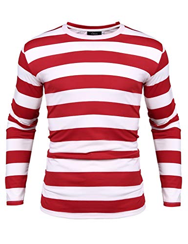 iClosam Herren -rundhalsausschnitt grund gestreiftes T-Shirt langarm-Shirt aus Baumwolle L # 1rot und Weiß von iClosam