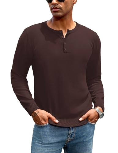 iClosam Herrenpullover Henley mit Knopfausschnitt Retro Strickpullover Klassischer Rippen Herren Pullover Longsleeve Winter Pulli für Freizeit & Büro,Braun,3XL von iClosam