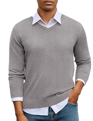 iClosam Herrenpullover mit V Ausschnitt Langarm Winter Pullover Herren Baumwollpullover Casual Strickpullover Klassischer Standard Fit Pulli,Grau,M von iClosam