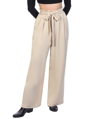 iClosam Hose Weites Bein Damen Leicht Breite Hosen Damen Sommer Weitehose Damen Hosen Damen Locker Elegant Hosenrock Damen Lang mit Taschen Hose Damen Weites Bein Beige-S von iClosam