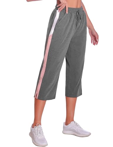 iClosam Hose Damen 3/4 Lang Jogginghose Baumwolle mit Taschen Freizeithose High Waist Sporthose für Frauen Sweathose Trainingshose Yogahose für Sommer von iClosam