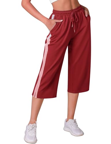 iClosam Jogginghose Damen Sommer Trainingshose Baumwolle High Waist 3/4 Lang Freizeithose Sporthose mit Taschen für Frauen Trainingsanzug Hose mit Kordelzug von iClosam