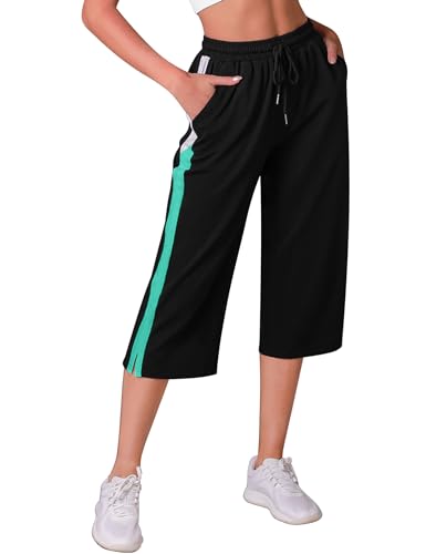 iClosam Sporthose Damen 3/4 Lang Jogginghose Baumwolle mit Taschen Freizeithose für Frauen High Waist Kontrastfarbe Hose Sommer für Sport Yoga Training von iClosam