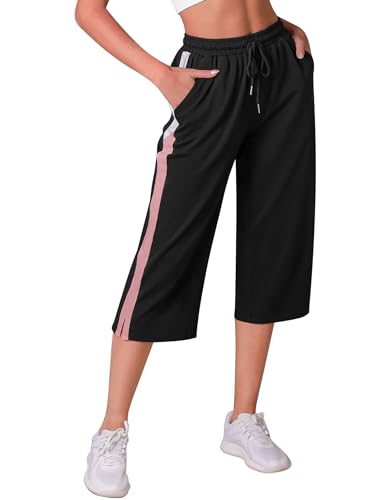 iClosam Jogginghose Damen 3/4 Lang Trainingshose High Waist mit Taschen Freizeithose Sporthose Sweathose für Frauen Trainingsanzug Hose mit Kordelzug S-XXL von iClosam