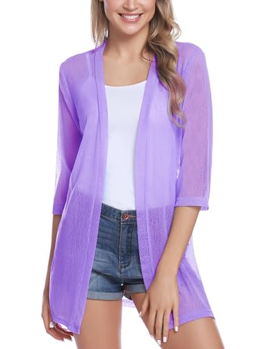 iClosam Klassische Bolerojacke für Damen, Kurzarm Jacke Kurze Damenweste Chiffon Sommer Gr. X-Large, Hellviolett von iClosam