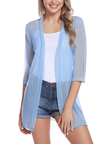 iClosam Klassische Bolerojacke für Damen, Kurzarm Jacke Kurze Damenweste Chiffon Sommer Gr. XXL, hellblau von iClosam