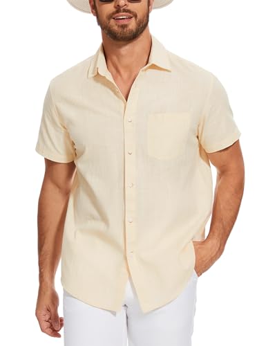 iClosam Leinenhemd Herren Hemd Kurzarm Sommerhemd Regular Fit Freizeithemden Klassisches Strand Leinen Shirt von iClosam