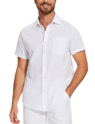 iClosam Leinenhemd Herren Hemd Kurzarm Sommerhemd Regular Fit Freizeithemden Klassisches Strand Leinen Shirt von iClosam