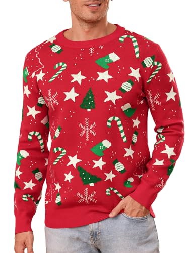 iClosam Männer Pullover Rundhals Weihnachts Strickpullover mit Sternen Muster Strickpulli für Weihnachten von iClosam