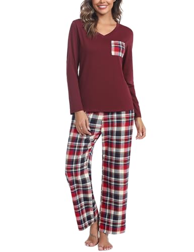 iClosam Pyjama Damen Lang Schlafanzug Set Winter Baumwolle V-Ausschnitt Zweiteiliger Pyjamas Langarm Sleepwear und Karierte Pyjamahose Hausanzug Freizeitanzug iClosam Pyjama Damen Lang Schlafanzug Set Winter Baumwolle V-Ausschnitt Zweiteiliger Pyjamas Langarm Sleepwear und Karierte Pyjamahose Hausanzug Freizeitanzug von iClosam