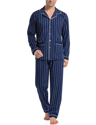 iClosam Schlafanzug für Herren mit Knöpfen Pyjama Baumwolle Kariert Pyjamas Langarm Schlafanzüge Männer Zweiteiliger Lang Nachtwäsche V-Ausschnitt Loungewear Winter von iClosam