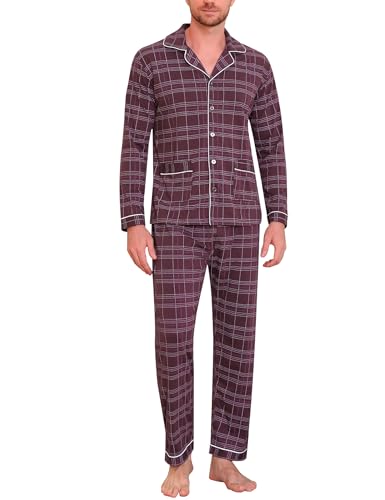 iClosam Herren Schlafanzug Lang Baumwolle Loungewear Pyjamas Zweiteiler Pyjama Teenager Jungen Thermo Schlafanzüge für Herren Lang Herrenschlafanzug Warm Nachtwäsche Herren M von iClosam