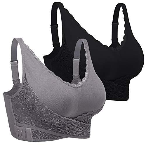 iClosam Sport BH Damen Ohne Bügel Bustier Spitzen für Frauen Bra Mit Polstern Atmungsaktiv Bügelloser BH Front Closure Push Up Bequem Bustiers BH Gepolstert L-3XL von iClosam