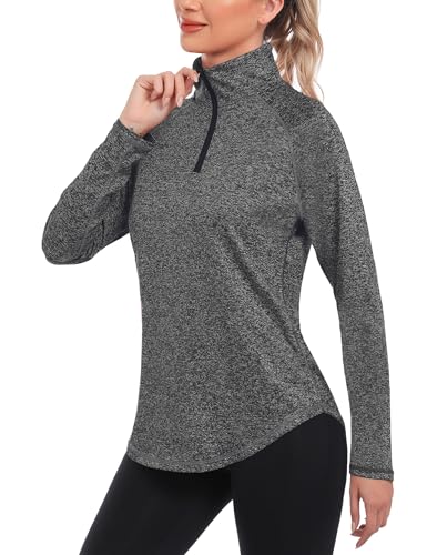 iClosam Sportshirt Langarm Damen Funktionsshirt Atmungsaktiv Langarmshirt Sport Schnelltrocknend Laufshirt UPF 50+ UV Shirt 1/4 Reißverschluss für Yoga Fitness Tennis Golf Wandern S-3XL von iClosam