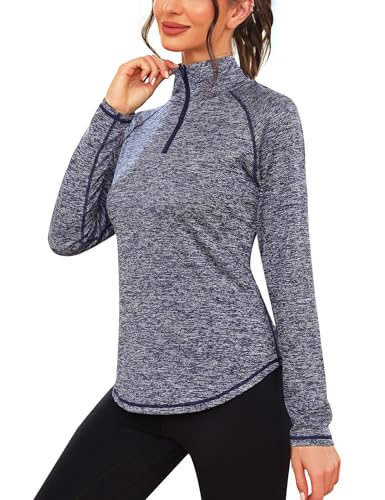 iClosam Sportshirt Langarm Damen Funktionsshirt Atmungsaktiv Langarmshirt Sport Schnelltrocknend Laufshirt UPF 50+ UV Shirt 1/4 Reißverschluss für Yoga Fitness Tennis Golf Wandern S-3XL von iClosam