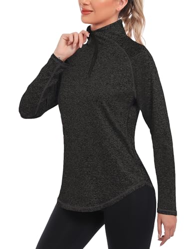 iClosam Sportshirt Langarm Damen Funktionsshirt Atmungsaktiv Langarmshirt Sport Schnelltrocknend Laufshirt UPF 50+ UV Shirt 1/4 Reißverschluss für Yoga Fitness Tennis Golf Wandern S-3XL von iClosam