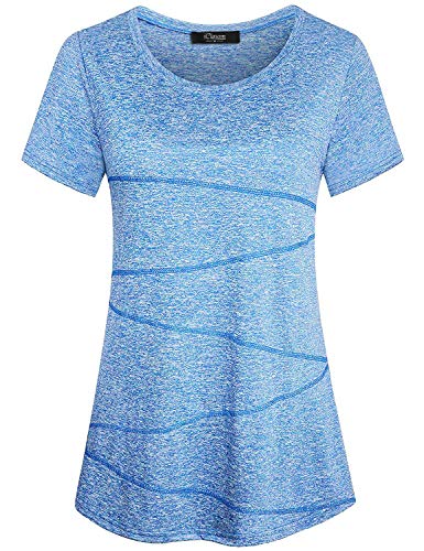 iClosam Damen Sport T-Shirt Running Fitness Laufshirt Kleidung Yoga Top Funktionsshirt Sportshirt Kurzarm Atmungsaktiv (Blau, L) von iClosam