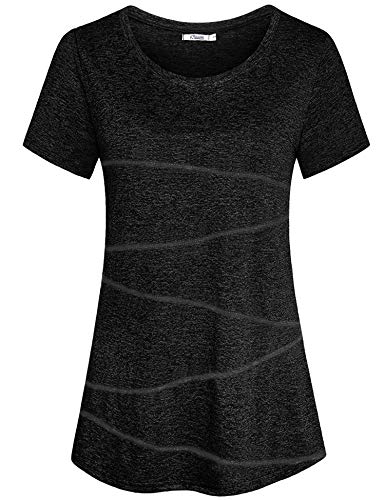 iClosam Damen Sport T-Shirt Running Fitness Laufshirt Kleidung Yoga Top Funktionsshirt Sportshirt Kurzarm Atmungsaktiv (Schwarz, 3XL) von iClosam