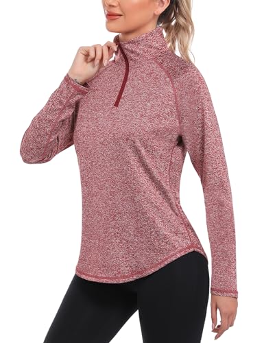 iClosam Sportshirt Damen Langarm 1/4 Reißverschluss Sport Shirt Damen Fitness Sport Langarmshirt Damen Stehkragen Funktionsshirt Damen Schnelltrocknend für Gym Yoga Wandern Rosa-S von iClosam