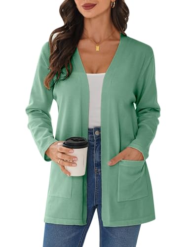 iClosam Strickjacke Damen Einfarbig Langarm Mit Taschen Dünne Jacke Cardigan Leicht Elegant von iClosam
