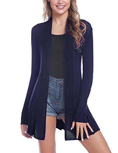 iClosam Strickjacke Damen Lang Cardigan Blaue Strickmantel Einfarbige Dünne Jacke Gestrickt Langarm Leicht Elegant von iClosam