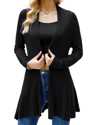 iClosam Strickjacke Damen Lang Cardigan Strickmantel Einfarbige Dünne Jacke Gestrickt Langarm Leicht Elegant Vorne Offen Sommer Strick Jacken von iClosam