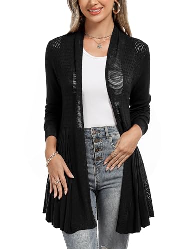 iClosam Strickjacke Damen Lang Cardigan Strickmantel Einfarbige Dünne Jacke Gestrickt Langarm Leicht Elegant Vorne Offen Sommer Strick Jacken von iClosam