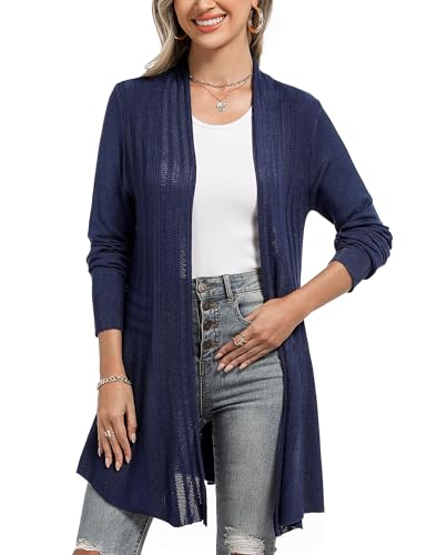 iClosam Strickjacke Damen Lang Cardigan Strickmantel Einfarbige Dünne Jacke Gestrickt Langarm Leicht Elegant Vorne Offen Sommer Strick Jacken von iClosam