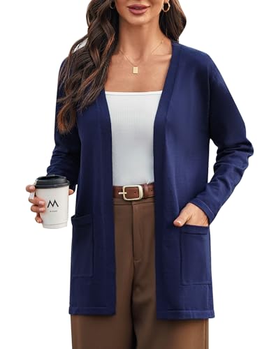 iClosam Strickjacke Damen Lang Mit Taschen Dünne Casual Herbst Jacke Langarm Cardigan Strickpullover Open Front Strickjacken von iClosam