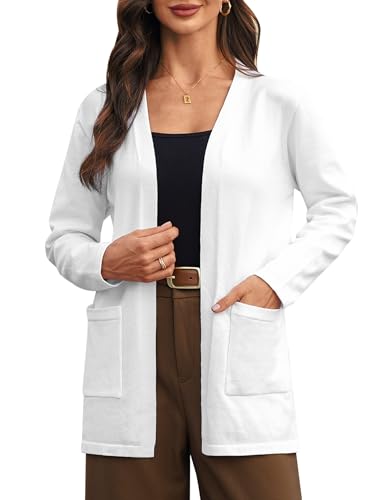 iClosam Strickjacke Damen Lang Mit Taschen Dünne Casual Herbst Jacke Langarm Cardigan Strickpullover Open Front Strickjacken von iClosam