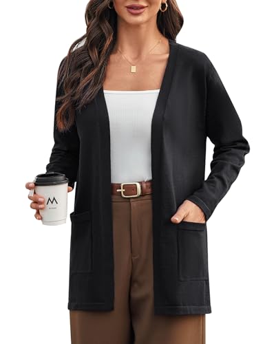 iClosam Strickjacke Damen Langarm Mit Taschen Casual Wasserfall Strickmantel Elegant von iClosam