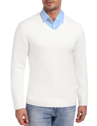 iClosam Pullover für Herren Winterpullover Herren Pullover V Ausschnitt Business Herrenpullover Weiß L von iClosam