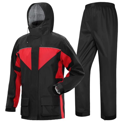 iCreek Motorrad Regenanzug Herren Wasserdicht Atmungsaktiv Regenbekleidung outdoor fahrrad softshellregenjacke，Schwarz + Rot ，XL von iCreek