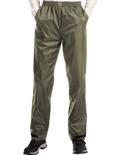 iCreek Regenhose Herren Wasserdicht Leichte Hose Fahrrad Trekking Outdoor atmungsaktiv Hose，Armeegrün，Large/34 Inseam von iCreek