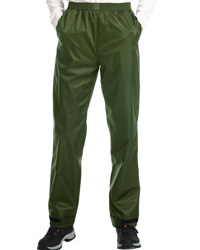 iCreek Regenhose Herren Wasserdicht Leichte Hose Fahrrad Trekking Outdoor atmungsaktiv Hose，Dunkles Armeegrün，Large/32 Inseam von iCreek