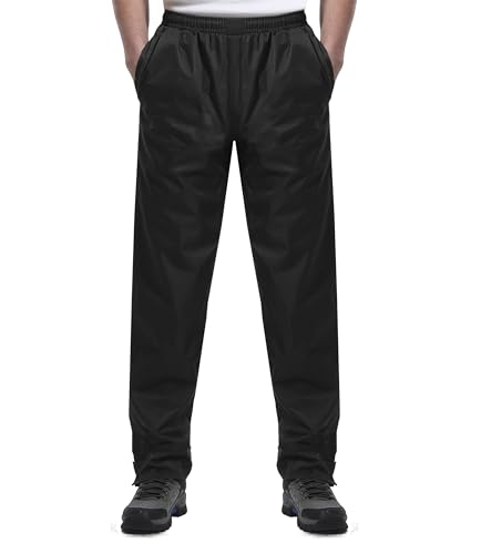 iCreek Regenhose Herren Wasserdicht Leichte Hose Fahrrad Trekking Outdoor atmungsaktiv Hose (Black, XX-Large/36 Inseam) von iCreek