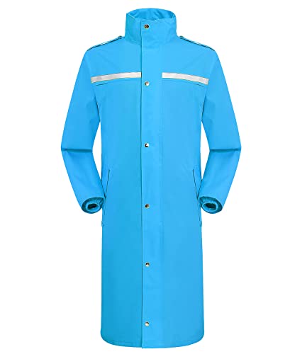 iCreek Regenmantel Wasserdichte lange Regenmanteljacke für Herren Leichte Regenbekleidung Reflektierende, wiederverwendbare Kapuze (L, Blau) von iCreek