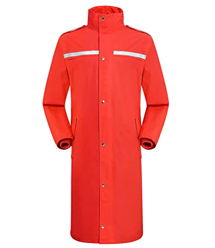 iCreek Regenmantel Wasserdichte lange Regenmanteljacke für Herren Leichte Regenbekleidung Reflektierende, wiederverwendbare Kapuze (L, Rot) von iCreek